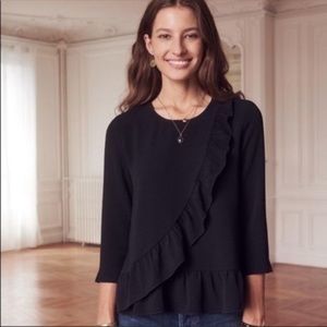 Sezane Black Ruffled Long Sleeve Blouse